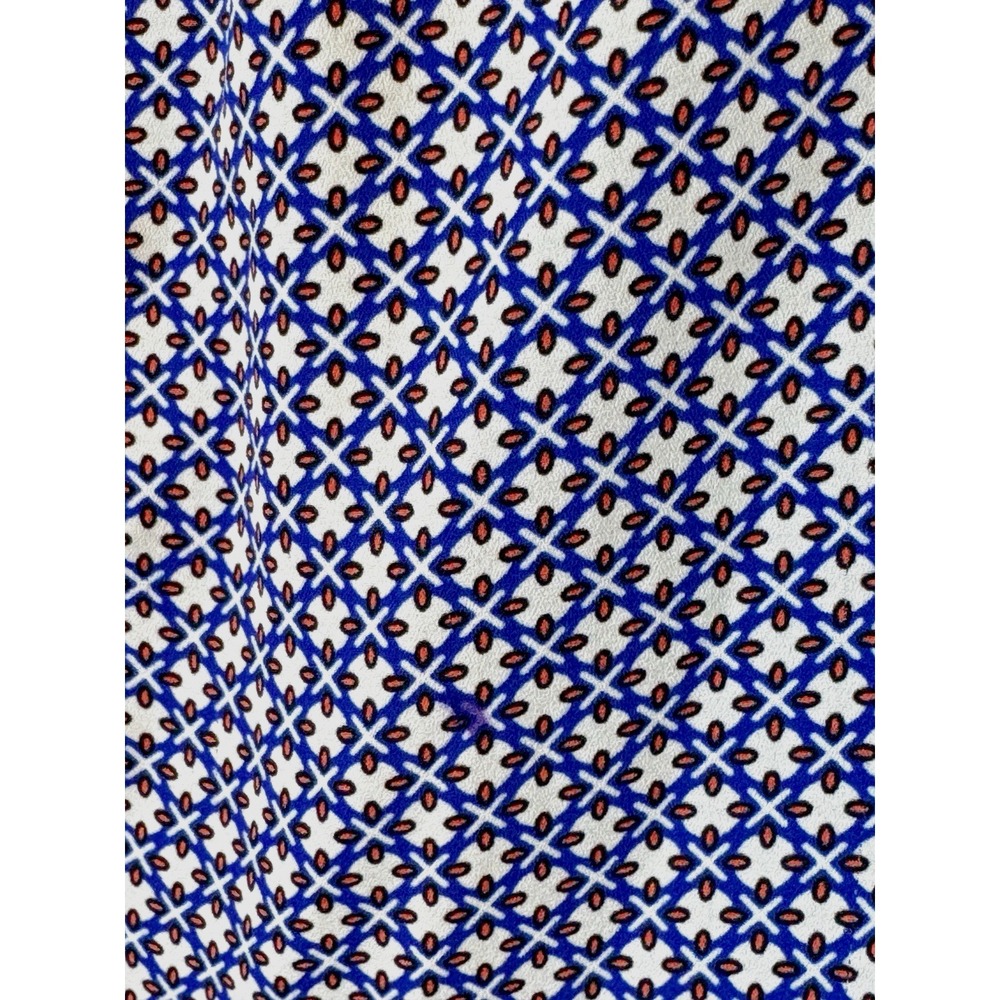 Ann Taylor Womens Blue Geometric Tile Mixed Media Scoop Neck Tank Top Large - Picture 2 of 7